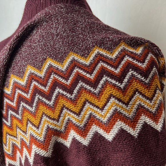 Western Style Blanket Poncho Shawl Sz 0/S Burgundy Silver Thread Orange Gold - Picture 4 of 8